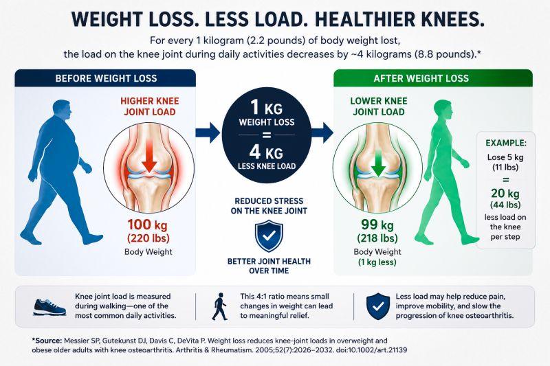 How excess weight increases stress on the knee joint